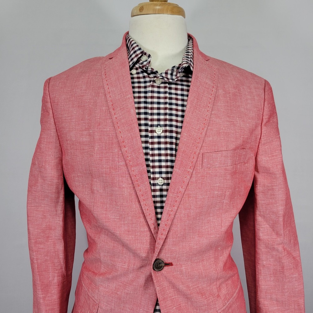 INC International Concepts Men's Sport Coat Blazer Coral Pink Linen Blend‎ Small - Picture 6 of 16